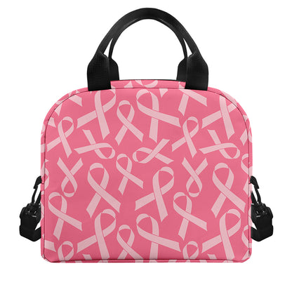Pink Ribbon Breast Cancer Pattern Print Insulated Lunch Bag