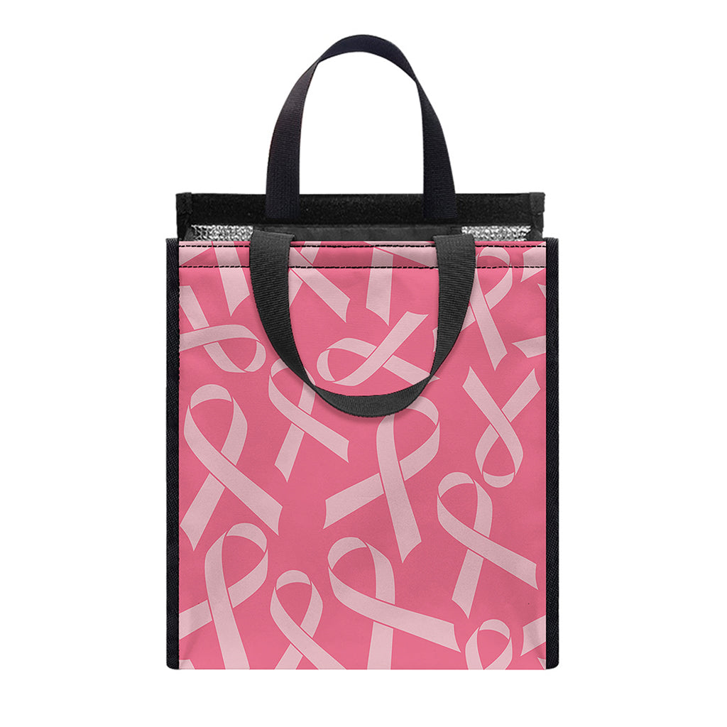 Pink Ribbon Breast Cancer Pattern Print Insulated Lunch Tote