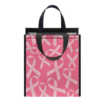 Pink Ribbon Breast Cancer Pattern Print Insulated Lunch Tote