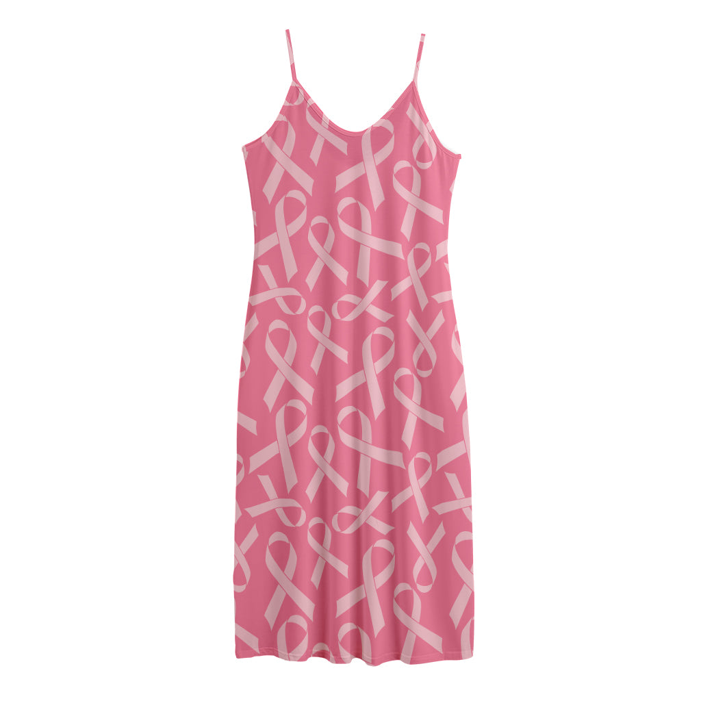 Pink Ribbon Breast Cancer Pattern Print Jersey Midi Cami Dress