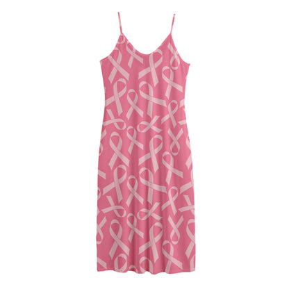 Pink Ribbon Breast Cancer Pattern Print Jersey Midi Cami Dress