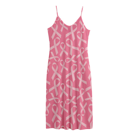 Pink Ribbon Breast Cancer Pattern Print Jersey Midi Cami Dress