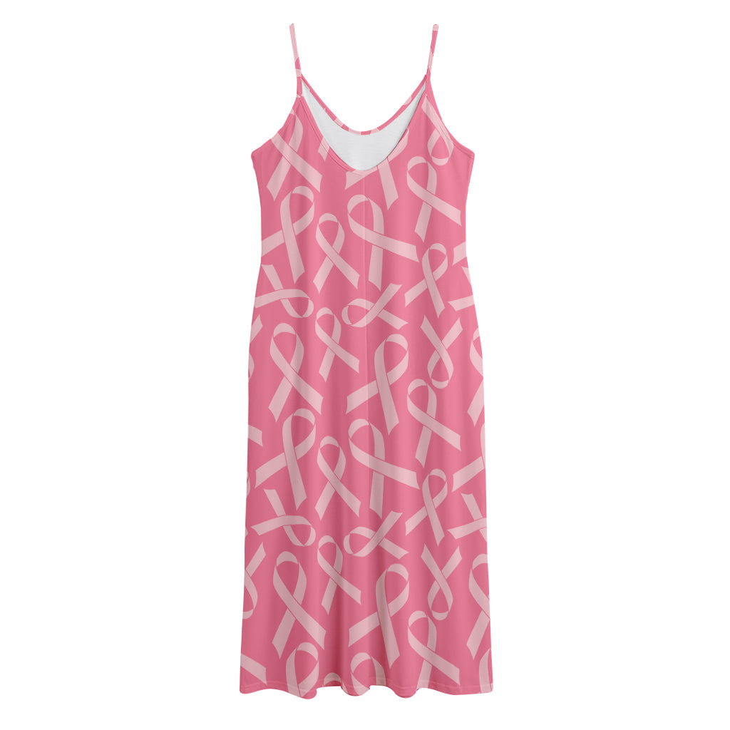 Pink Ribbon Breast Cancer Pattern Print Jersey Midi Cami Dress