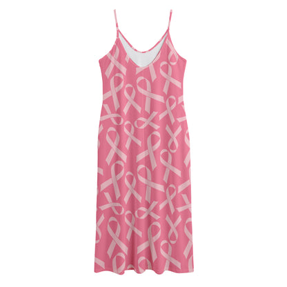 Pink Ribbon Breast Cancer Pattern Print Jersey Midi Cami Dress