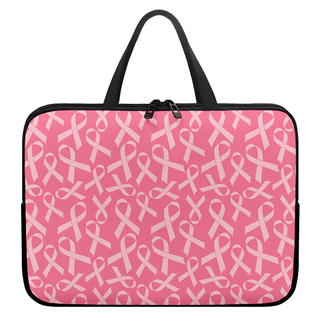 Pink Ribbon Breast Cancer Pattern Print Laptop Sleeve With Handle