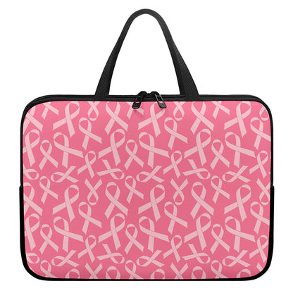 Pink Ribbon Breast Cancer Pattern Print Laptop Sleeve With Handle