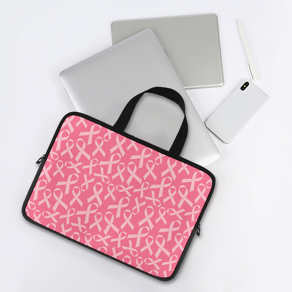 Pink Ribbon Breast Cancer Pattern Print Laptop Sleeve With Handle