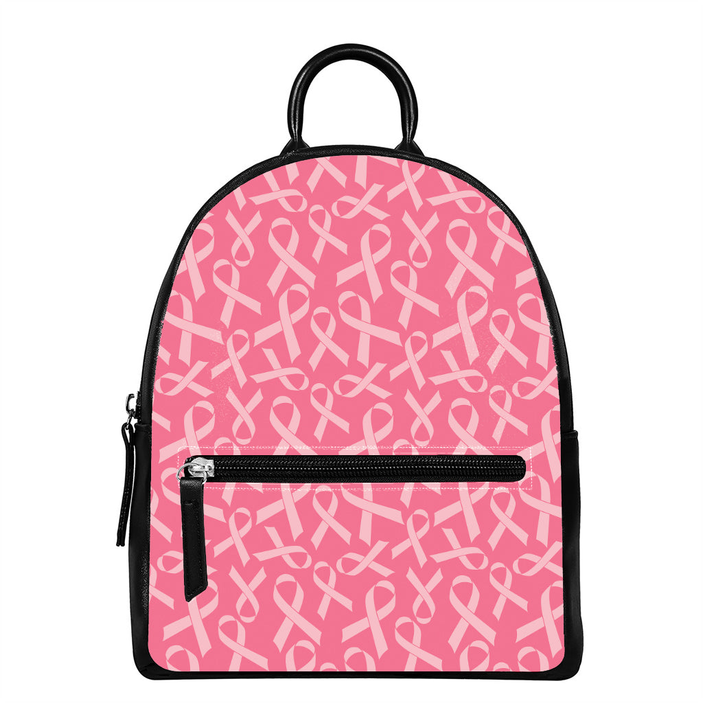 Pink Ribbon Breast Cancer Pattern Print Leather Backpack