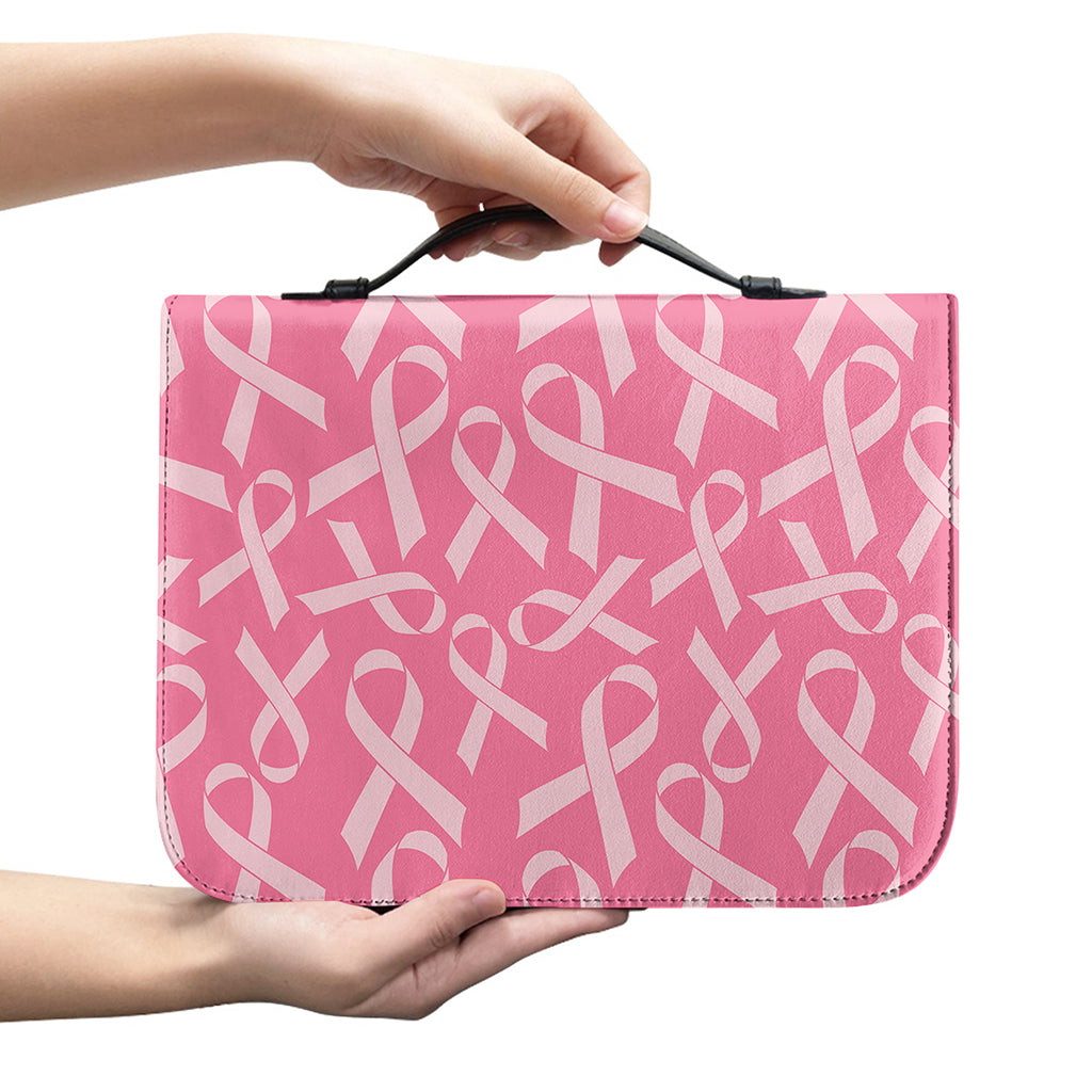Pink Ribbon Breast Cancer Pattern Print Leather Bible Cover