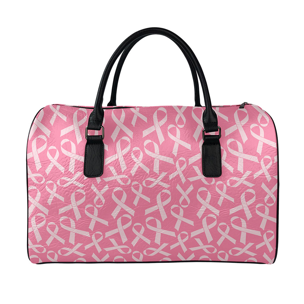 Pink Ribbon Breast Cancer Pattern Print Leather Duffle Bag