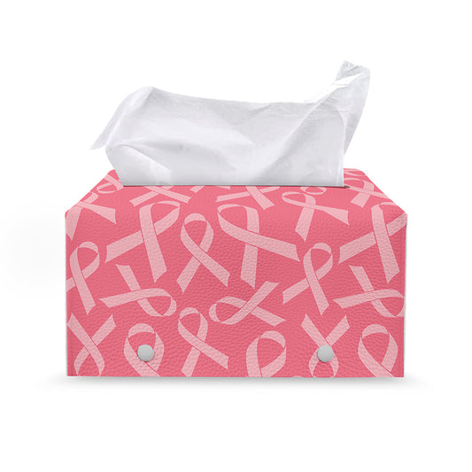 Pink Ribbon Breast Cancer Pattern Print Leather Tissue Box Cover