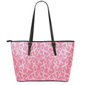 Pink Ribbon Breast Cancer Pattern Print Leather Tote Bag With Zipper