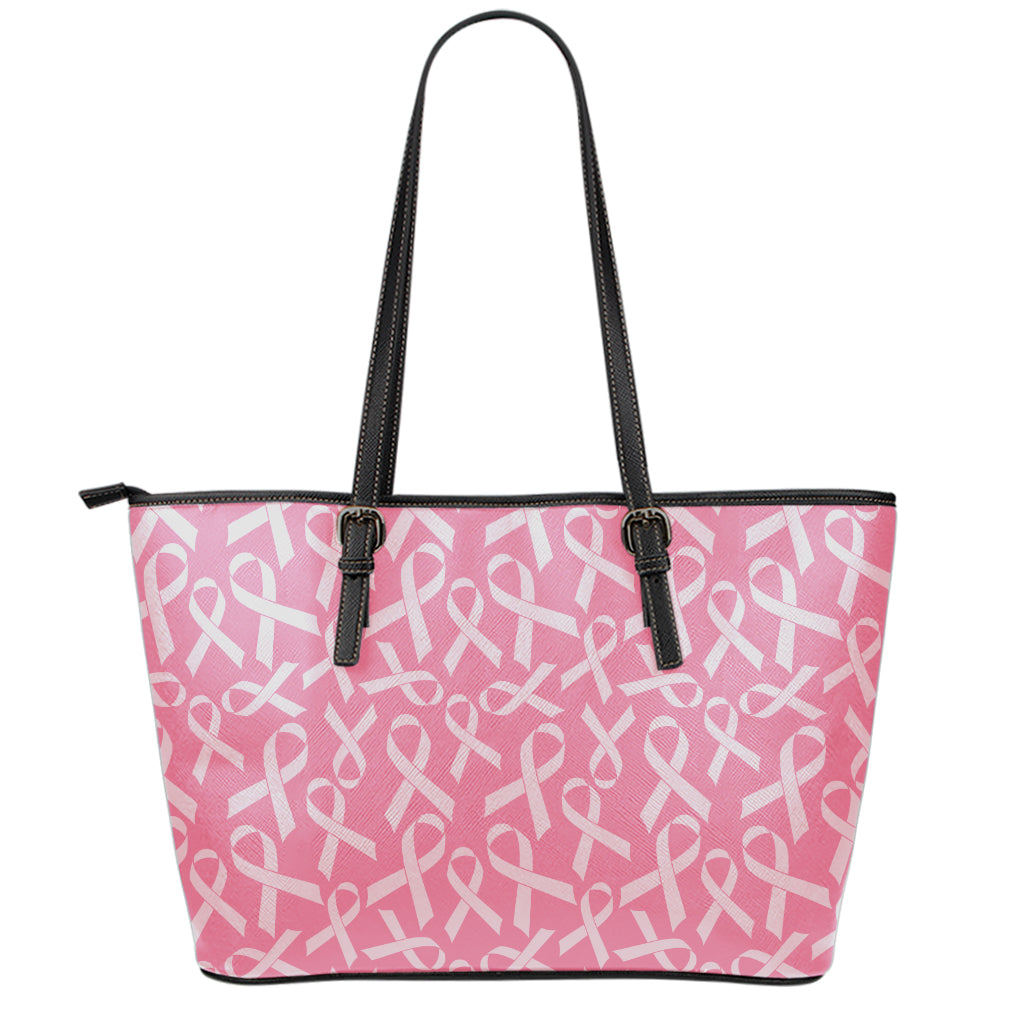 Pink Ribbon Breast Cancer Pattern Print Leather Tote Bag