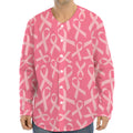 Pink Ribbon Breast Cancer Pattern Print Long Sleeve Baseball Jersey