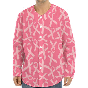 Pink Ribbon Breast Cancer Pattern Print Long Sleeve Baseball Jersey