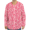 Pink Ribbon Breast Cancer Pattern Print Long Sleeve Baseball Jersey