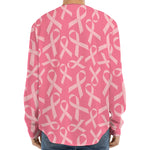 Pink Ribbon Breast Cancer Pattern Print Long Sleeve Baseball Jersey