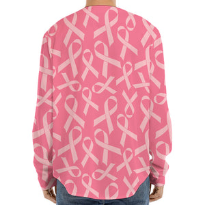 Pink Ribbon Breast Cancer Pattern Print Long Sleeve Baseball Jersey