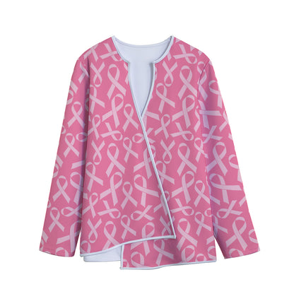 Pink Ribbon Breast Cancer Pattern Print Long Sleeve Short Coat