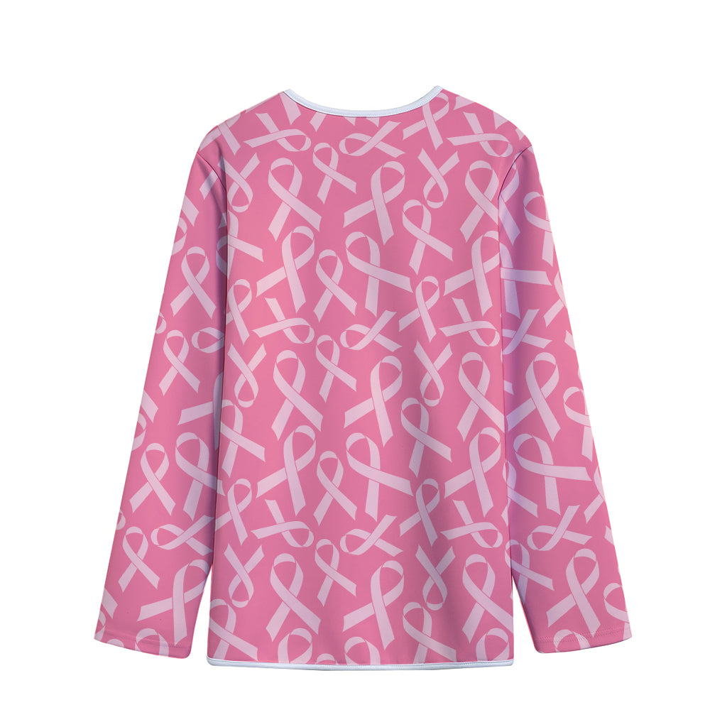 Pink Ribbon Breast Cancer Pattern Print Long Sleeve Short Coat