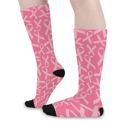 Pink Ribbon Breast Cancer Pattern Print Long Socks