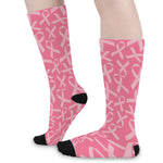 Pink Ribbon Breast Cancer Pattern Print Long Socks