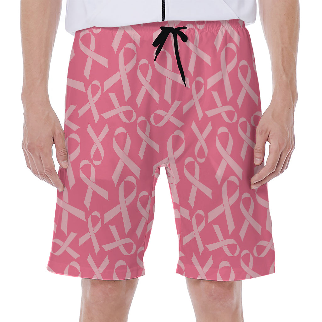 Pink Ribbon Breast Cancer Pattern Print Men's Beach Shorts