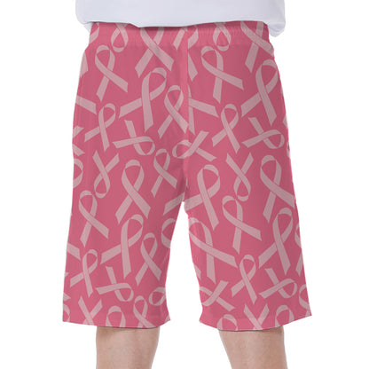 Pink Ribbon Breast Cancer Pattern Print Men's Beach Shorts