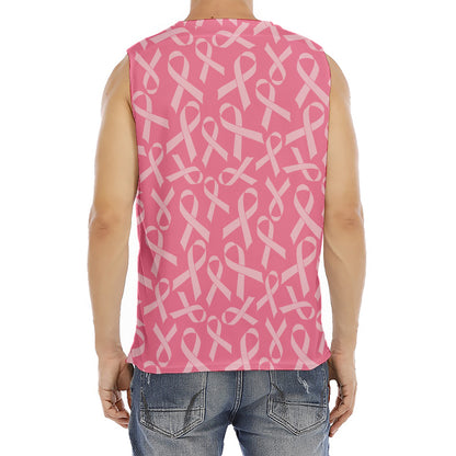 Pink Ribbon Breast Cancer Pattern Print Men's Fitness Tank Top