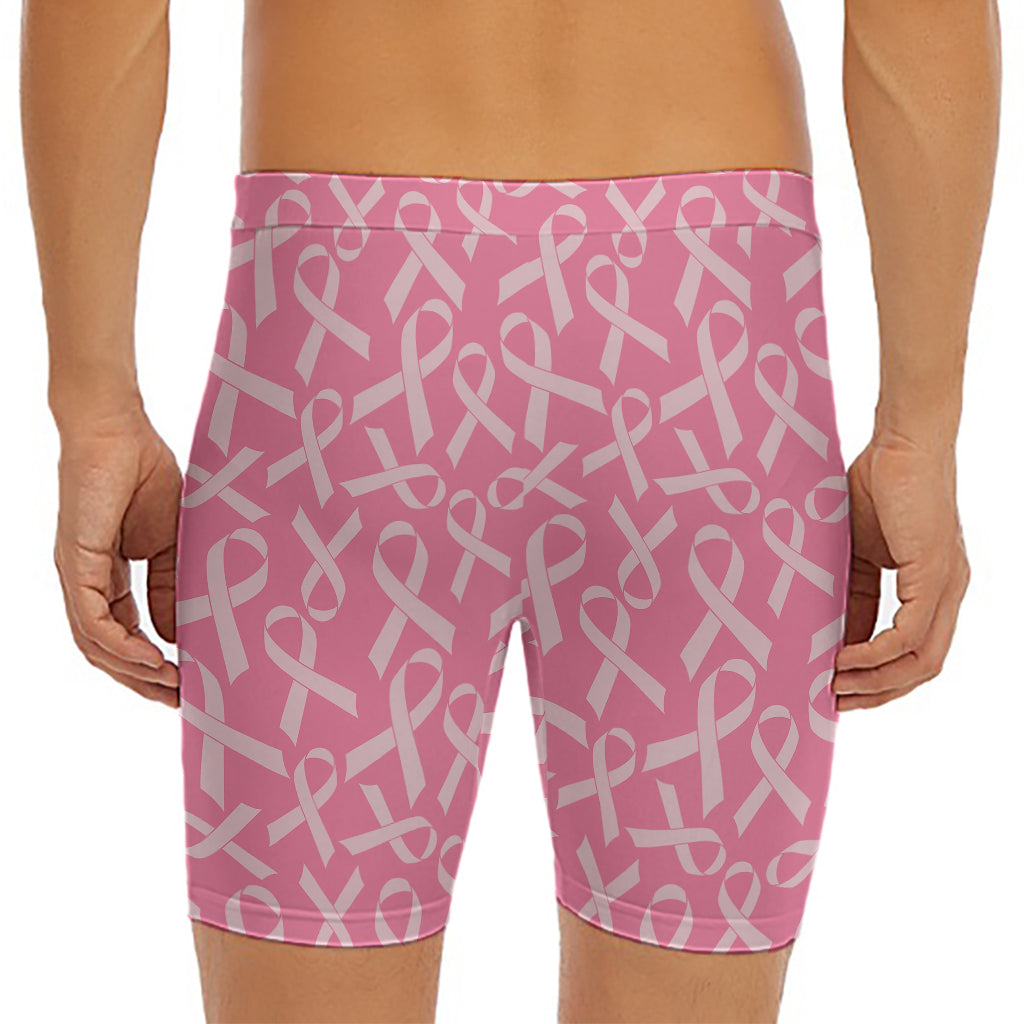 Pink Ribbon Breast Cancer Pattern Print Men's Long Boxer Briefs