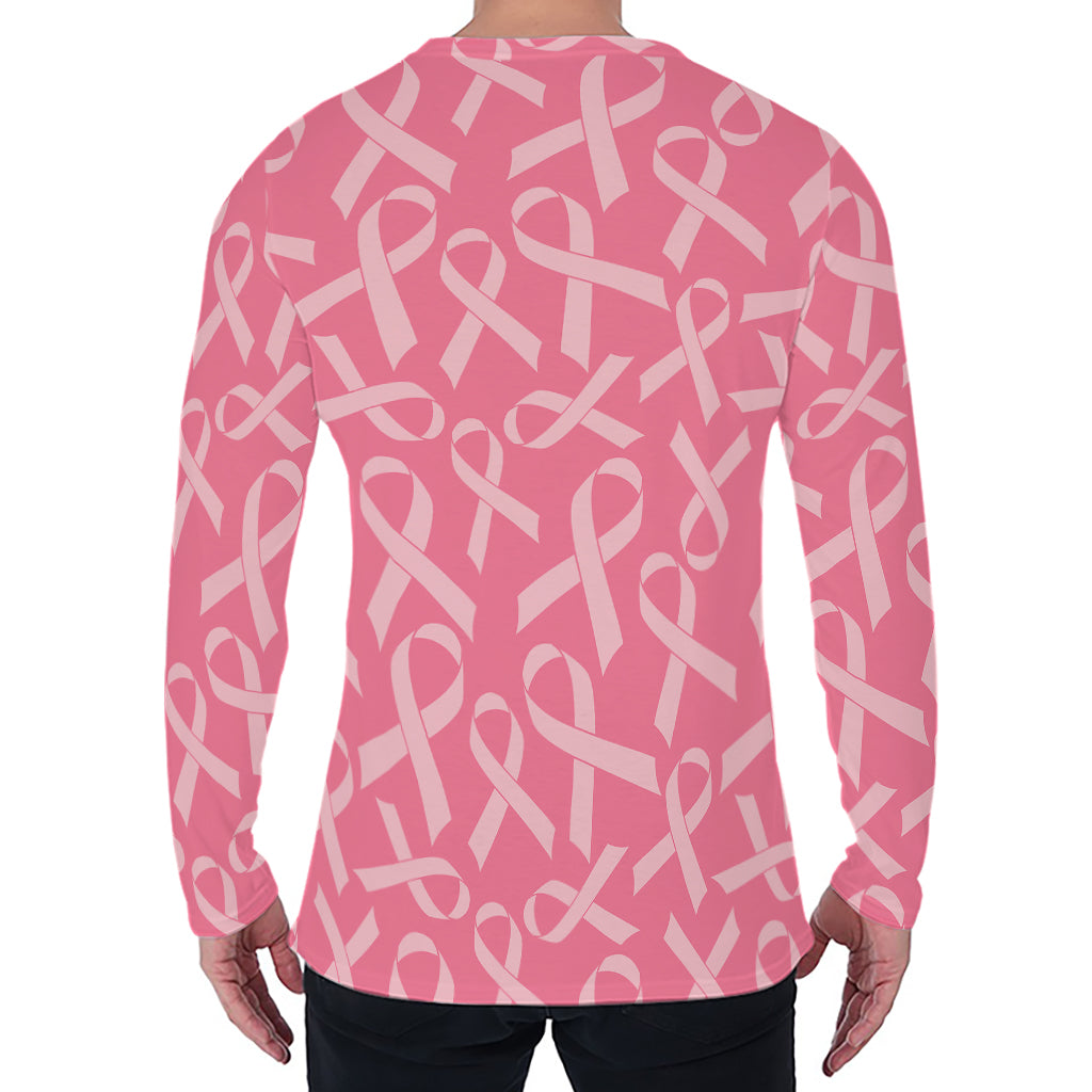 Pink Ribbon Breast Cancer Pattern Print Men's Long Sleeve T-Shirt