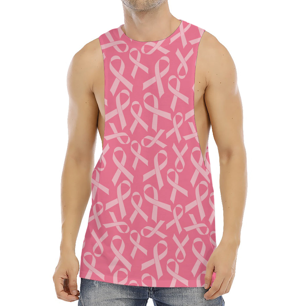 Pink Ribbon Breast Cancer Pattern Print Men's Muscle Tank Top