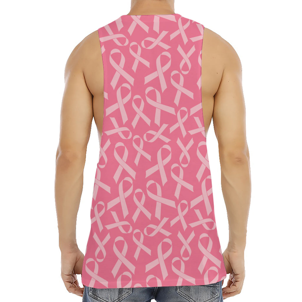 Pink Ribbon Breast Cancer Pattern Print Men's Muscle Tank Top