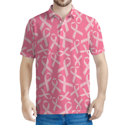 Pink Ribbon Breast Cancer Pattern Print Men's Polo Shirt