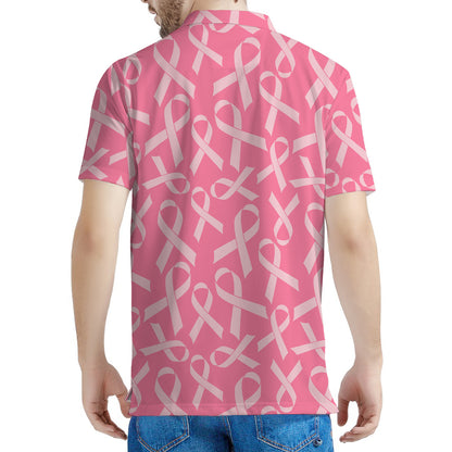 Pink Ribbon Breast Cancer Pattern Print Men's Polo Shirt