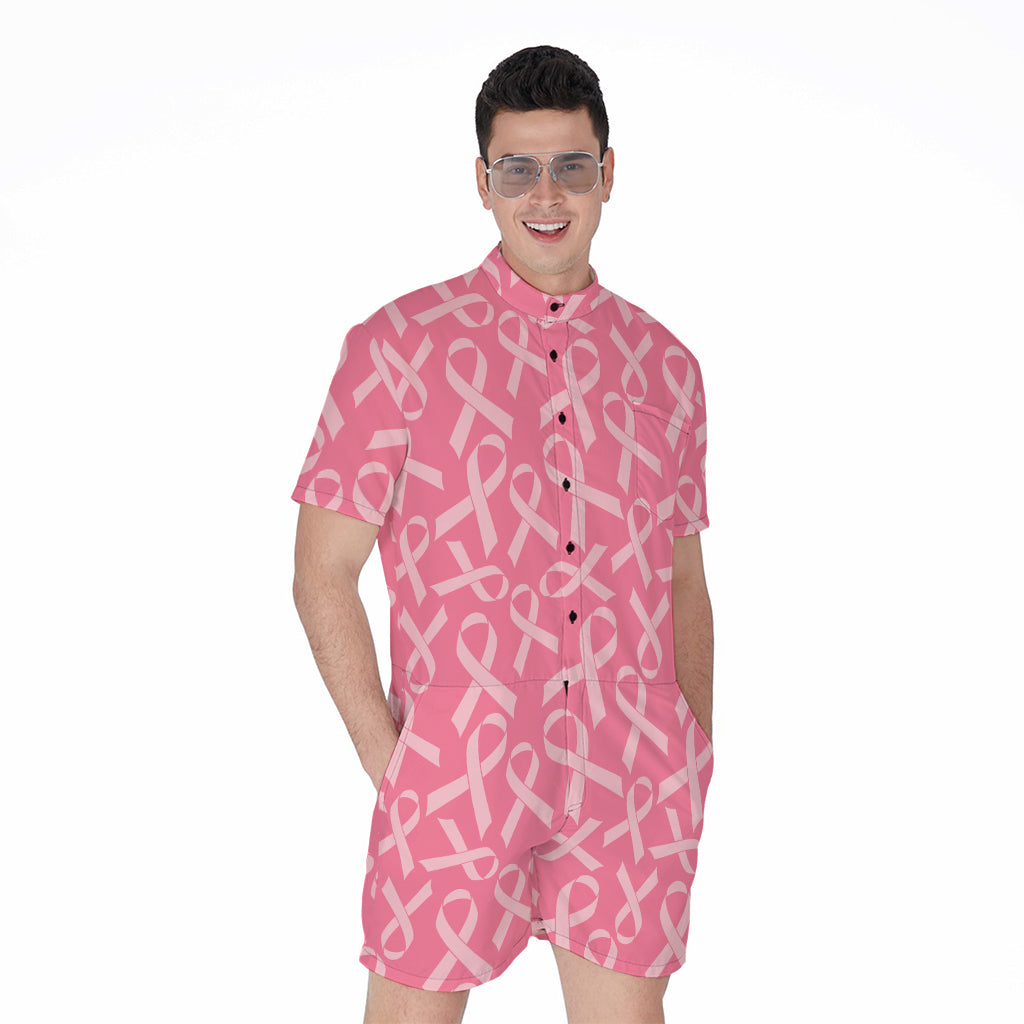 Pink Ribbon Breast Cancer Pattern Print Men's Rompers