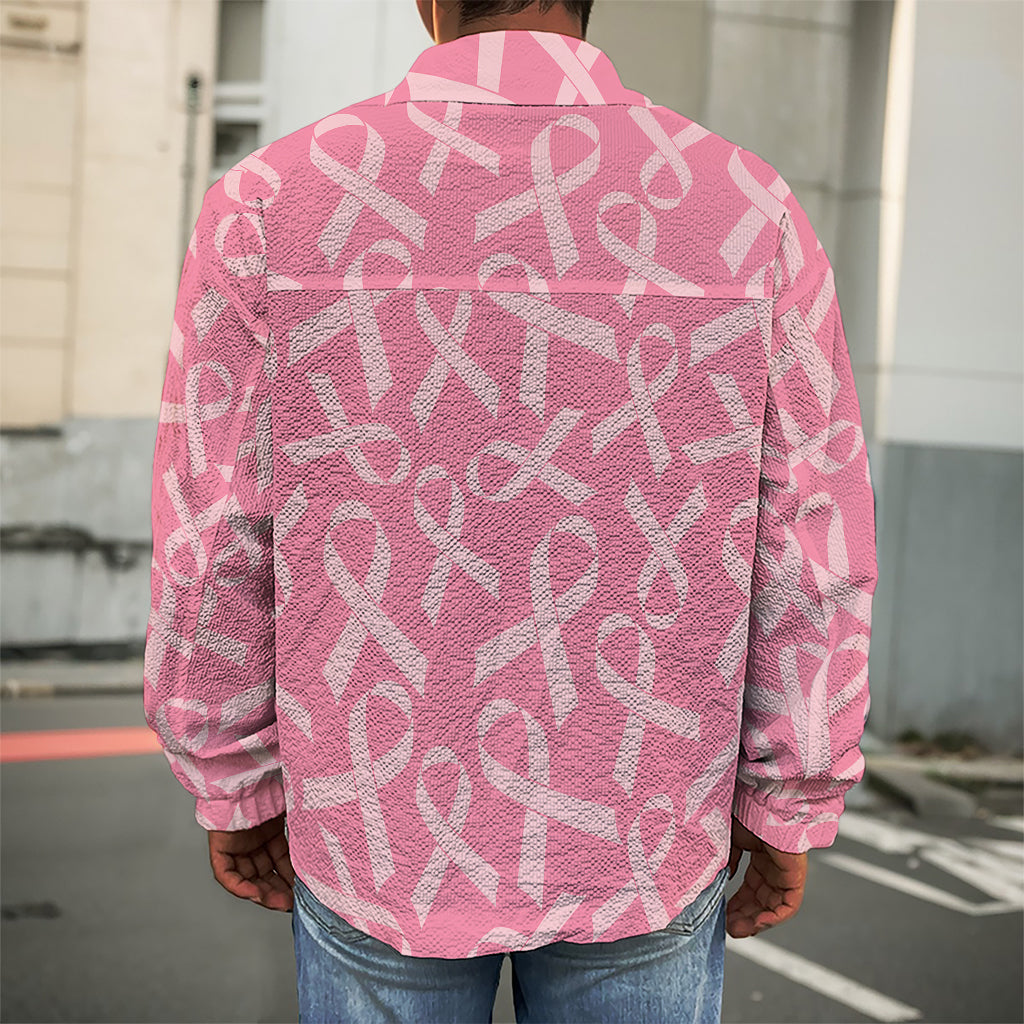 Pink Ribbon Breast Cancer Pattern Print Men's Shirt Jacket