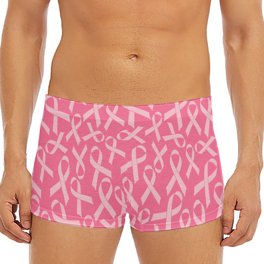 Pink Ribbon Breast Cancer Pattern Print Men's Short Boxer Briefs