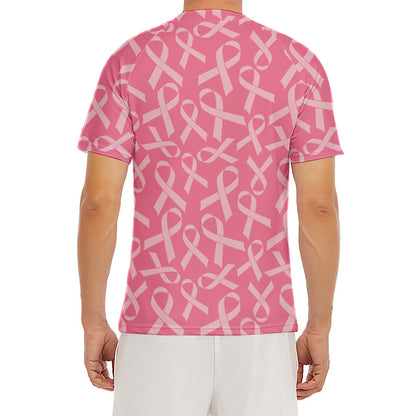 Pink Ribbon Breast Cancer Pattern Print Men's Short Sleeve Rash Guard