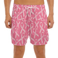 Pink Ribbon Breast Cancer Pattern Print Men's Split Running Shorts