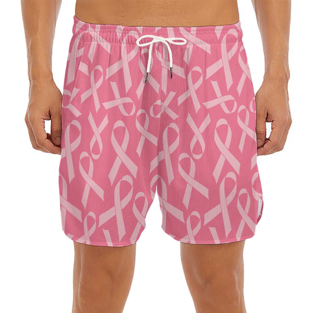 Pink Ribbon Breast Cancer Pattern Print Men's Split Running Shorts