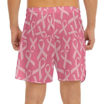 Pink Ribbon Breast Cancer Pattern Print Men's Split Running Shorts