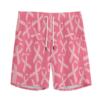 Pink Ribbon Breast Cancer Pattern Print Men's Sports Shorts