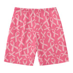 Pink Ribbon Breast Cancer Pattern Print Men's Swim Trunks