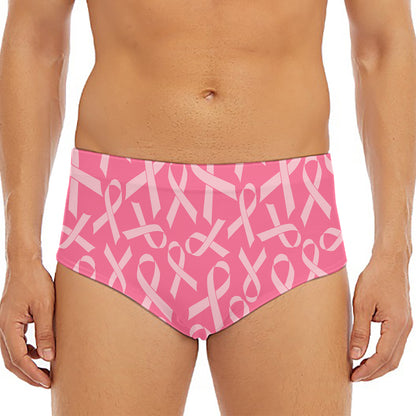 Pink Ribbon Breast Cancer Pattern Print Men's Triangle Swim Briefs