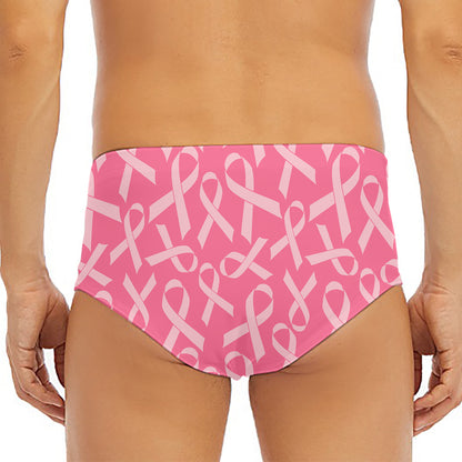 Pink Ribbon Breast Cancer Pattern Print Men's Triangle Swim Briefs