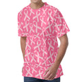Pink Ribbon Breast Cancer Pattern Print Men's Velvet T-Shirt