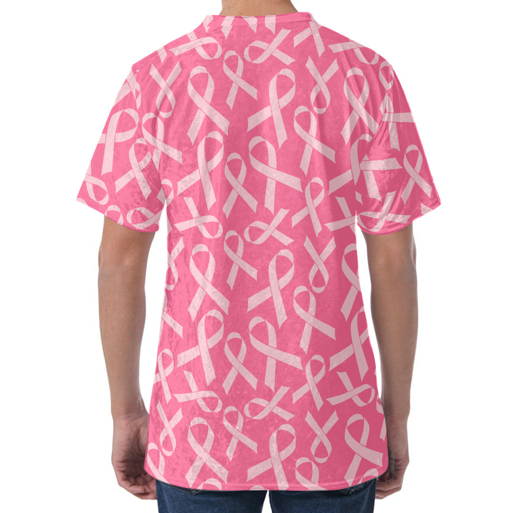 Pink Ribbon Breast Cancer Pattern Print Men's Velvet T-Shirt