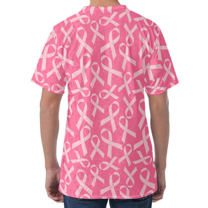 Pink Ribbon Breast Cancer Pattern Print Men's Velvet T-Shirt