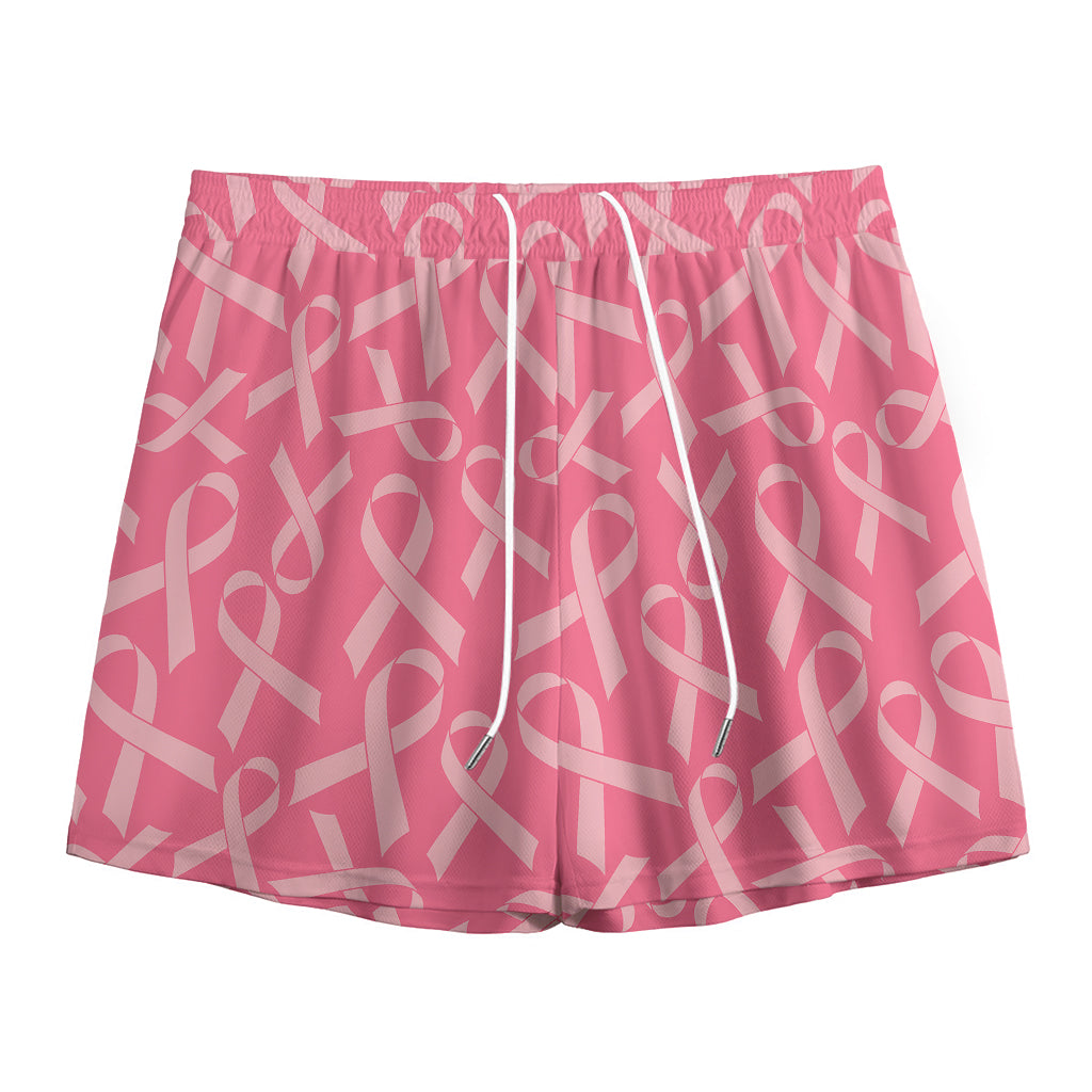 Pink Ribbon Breast Cancer Pattern Print Mesh Shorts
